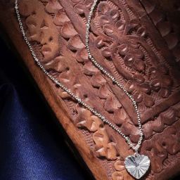 Accessorize London Women's Silver Textured Heart Pendant Necklace-image-79