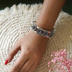 Teejh Mandira Silver Oxidised Bracelet Cuff Bracelet for Women-image-70
