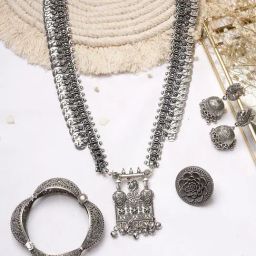 Teejh Pitara Collection Yamura Silver Oxidized Jewellery Set-image-99
