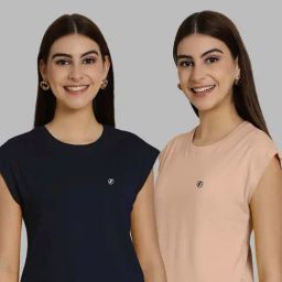 Friskers Navy & Beige Slim Fit Sports T-Shirts - Pack Of 2-image-64