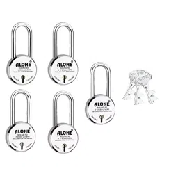 ALONE LOCKS Round 50 mm Alloy Steel Chrome 3 Same Keys Double Locking Padlock (Pack of 5)-36
