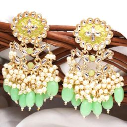Karatcart Gold-Plated Kundan Studded Light Green Meena Tumble Drop Earrings for Women-7