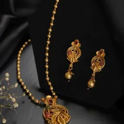 Priyaasi Leaf Flower Studded Pink and Yellow Necklace Set-image-67