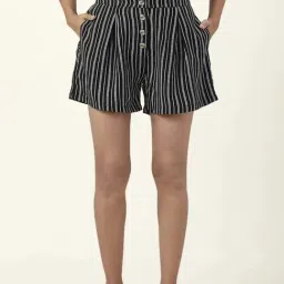 People by Pantaloons Black Striped Shorts-image-97