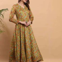 Kaanchie Nanggia Green Floral Printed Anarkali-image-17