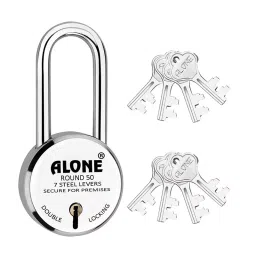 ALONE LOCKS 50 mm Alloy Steel Chrome with 8 Keys Long Shackle Door Padlock, ARLS8_50_1-11