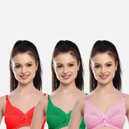 FIMS: Fashion is my Style Pink & Green Lace Work Bralette Bras - Pack Of 3-image-106