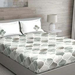 GM Grey & White Cotton 150 TC Super King Size Bedsheet With 2 Pillow Cover-picture-5
