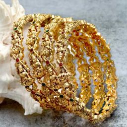 Karatcart Antique Gold-Plated Mata Laxmi Rajwadi Temple Bangle Set for Women - Set of 4-7