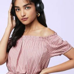 YU by Pantaloons Purple Striped Crop Top-image-25