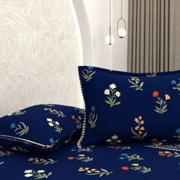 Pure Decor Blue & White Floral 350 TC Queen Bedsheet with 2 Pillow Covers-image-66