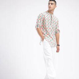 Anouk Rustic Band Collar Ethnic Motifs Printed Roll-Up Sleeves Kurta-13