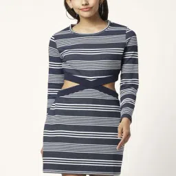People by Pantaloons Navy & White Striped A-Line Dress-picture-38