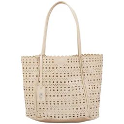 Globus Beige Cut Work Medium Tote Handbag-image-26