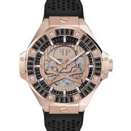 PHILIPP PLEIN Men Brass Skeleton Dial & Textured Straps Analogue Automatic Motion Powered Watch PWPFA0324-2