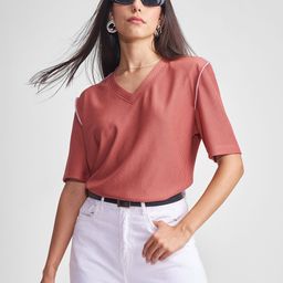 Tokyo Talkies Women V-Neck Ribbed Top-picture-36