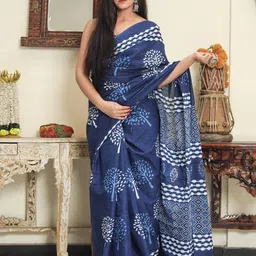 Craft Musium Floral Printed Pure Cotton Saree With Unstitched Blouse Piece-picture-44