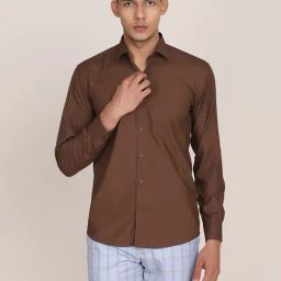 TAHVO Dark Brown Slim Fit Shirt-image-98