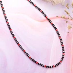 Zavya Black & Red Beads 92.5 Sterling Silver Necklace-image-80