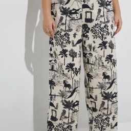 Gia by Westside Beige Scenic-Inspired High-Rise Cotton-Blend Pants-image-52