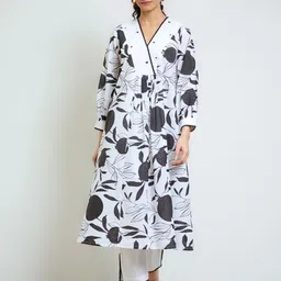 Rustorange Women Floral Printed Pleated Pure Cotton Kurta with Trousers-picture-54