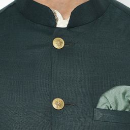 KISAH Men Green & White Printed Kurta with Churidar & Nehru Jacket image 2