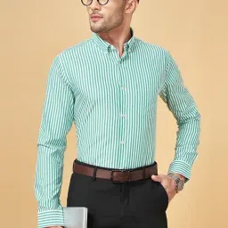 Peregrine by Pantaloons Green Cotton Slim Fit Striped Shirt-picture-19