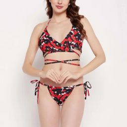 Secrets By ZeroKaata Red & Black Printed Bikini Set-image-54