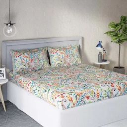 DDECOR - Charmeuse  100% Cotton Double Bedsheet with 2 Pillow Covers, Multi-17