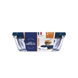 Duralex Freshbox Transparent & Blue Glass Rectangular Container With Lid - Set of 2 image 2