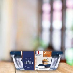 Duralex Freshbox Transparent & Blue Glass Rectangular Container With Lid - Set of 2-2