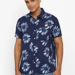 American Eagle Outfitters Navy Cotton Regular Fit Floral Print Shirt-image-81