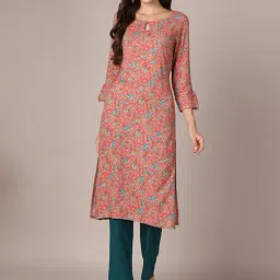 Vaamsi Pink Floral Print Straight Kurta-picture-12