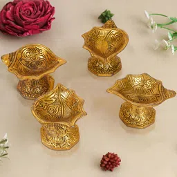 TIED RIBBONS 4Pcs Textured Brass Pooja Diyas-image-6
