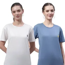 Vimal Jonney White & Blue Cotton Logo T-Shirt - Pack Of 2-image-116