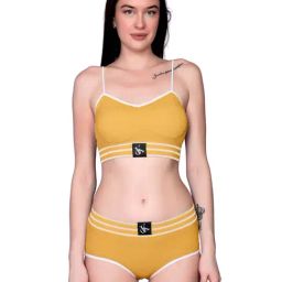 Spiaty Yellow Elastane Solid Lingerie Set-image-62