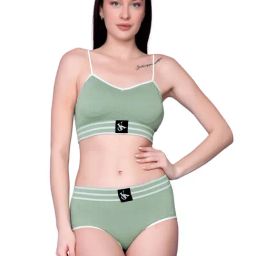 Spiaty Green Elastane Solid Lingerie Set-picture-30