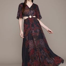 Label Ritu Kumar Black Floral Satin Maxi Dress-image-64