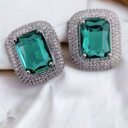 Opal Touch Rhodium-Plated Cubic Zirconia Studded Square Shaped Studs-35