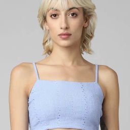 Only Light Blue Cotton Self Design Tank Top-picture-26