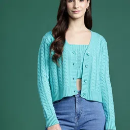 DressBerry Cable Knit Cardigan with Knitted Inner Crop Top-image-69