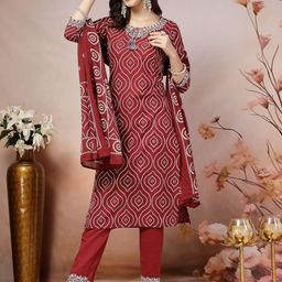 Stylum Women Bandhani Printed Regular Mirror Work Pure Cotton Kurta with Trousers & With Dupatta-34