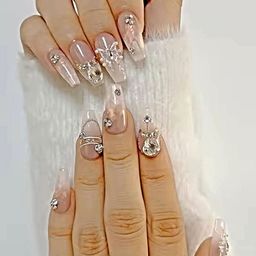 Proplady 10-Pcs French Manicure Embellished Nails Reusable Artificial Press On Nails-21