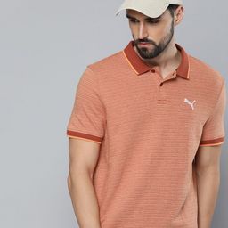 Puma Men Rust Red Self-Design Slim Fit Pure Cotton Polo Collar T-shirt-image-77