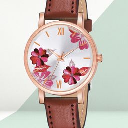 Shocknshop Women White Printed Dial & Brown Leather Straps Analogue Watch- W47Brown-image-9