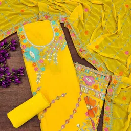 SHADOW & SAINING Embroidered Silk Georgette Unstitched Dress Material-image-72