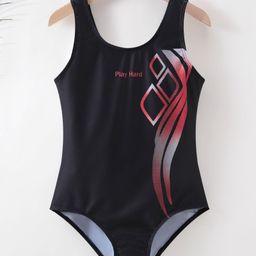 Pine Active Sleeveless V Cut Swimsuit Graphics Print - Black-image-81