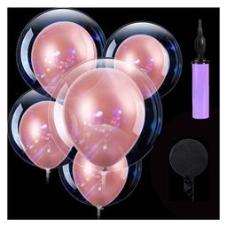 Bubble Trouble Transparent Bobo Balloons Birthday Wedding Anniversary Indoor Outdoor Deor items Rose Gold latex Balloon Decoration Family Reunion Party Supplies Items Pack of 21-image-65