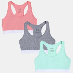 SillySally Pack Of 3 Sleeveless Solid Training Non Padded & Non Wired Bras - Mint Green Coral Pink & Grey Melange-picture-45