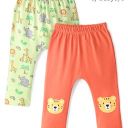 Babyoye 100% Cotton Knit with Eco Jiva Finish Elephant Printed Diaper Leggings Pack of 2 - Multicolour-image-85